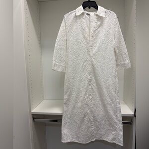 Zara White Eyelet Button-Up Dress with Belt Sz M